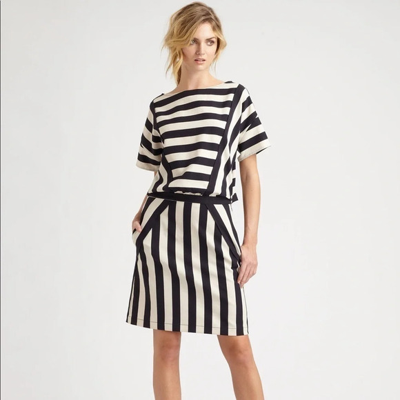 Marc By Marc Jacobs Black Scooter Stripe Dress Tapioca Multi size XS - Picture 1 of 12